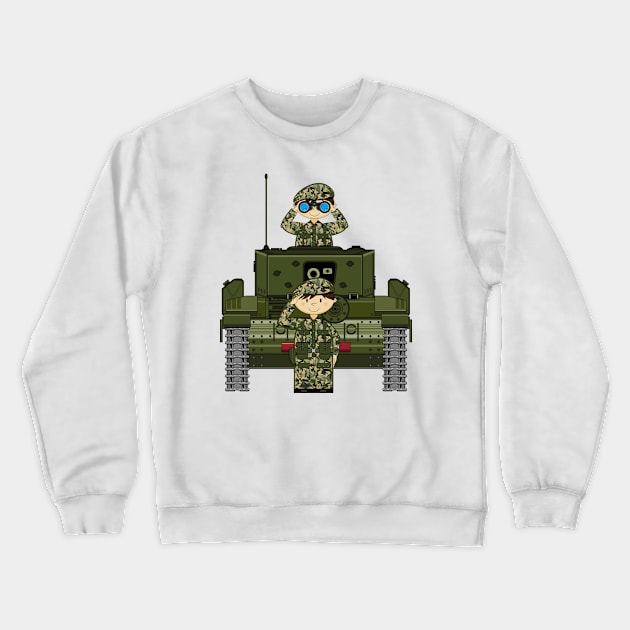 Cute Cartoon Army Soldier in Tank Crewneck Sweatshirt by markmurphycreative